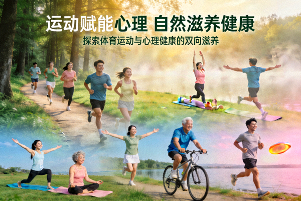 探讨体育运动与心理健康关系的文章配图，人们在自然中快乐运动