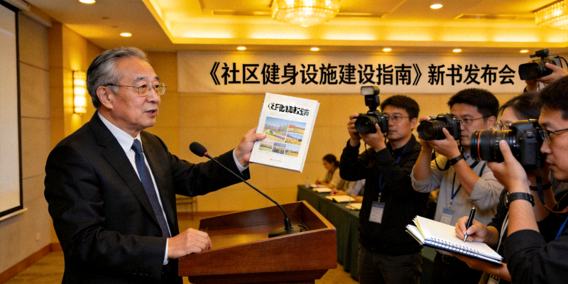 《社区健身设施建设指南》新书发布会现场，专家向媒体展示内容