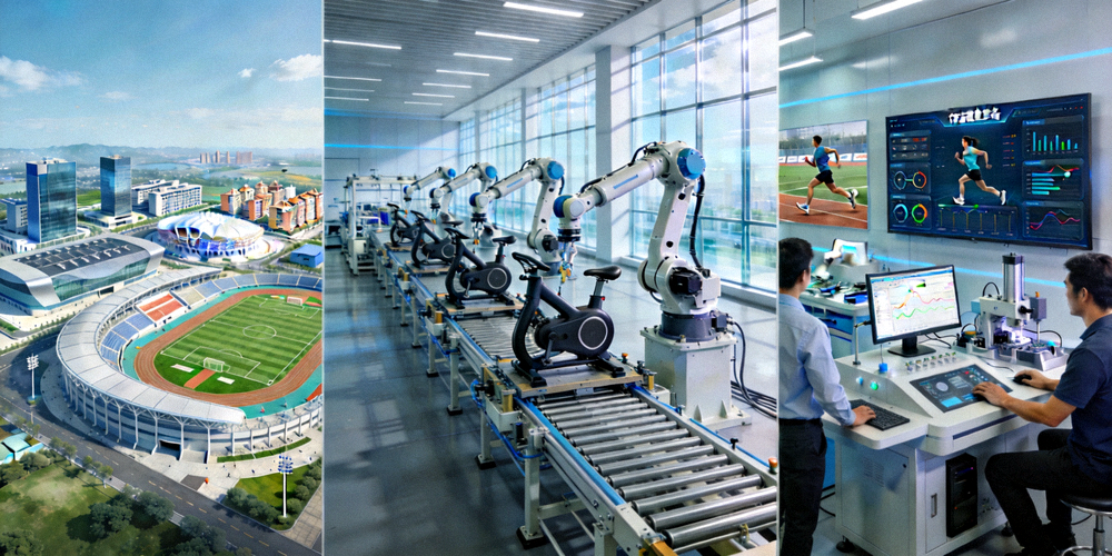 展示现代化体育产业园、智能健身设备生产线及体育科技研发场景，体现产业高质量发展