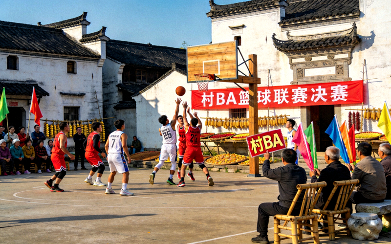 浙江省杭州市某乡村举办的“村BA”篮球联赛决赛现场，村民热烈观赛