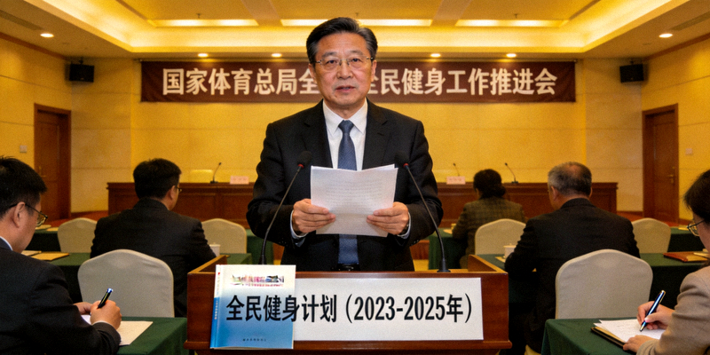 国家体育总局最新全民健身工作推进会现场，领导正在解读政策文件