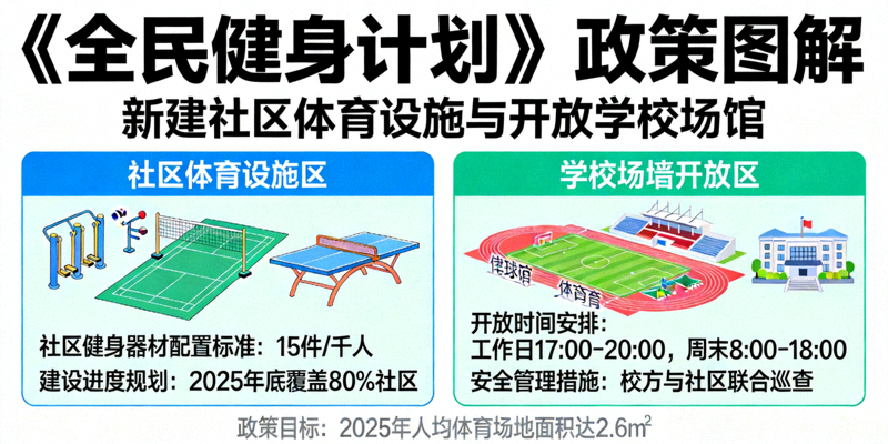 《全民健身计划》关于新建社区体育设施与开放学校场馆的政策图解