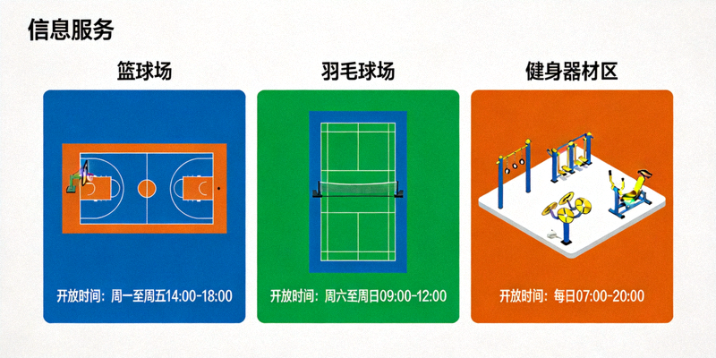 清晰标注的社区体育活动场地与时间安排表示意图