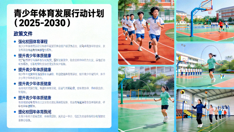 青少年体育政策文件与校园体育活动场景结合展示图