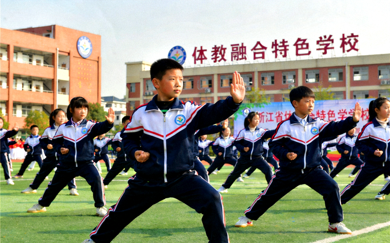 浙江省体教融合特色学校学生进行武术操表演