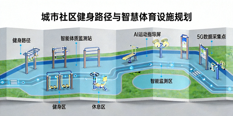 城市社区健身路径与智慧体育设施规划示意图