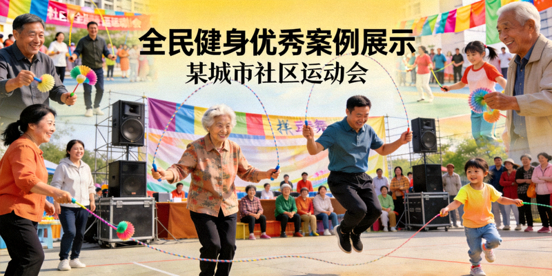 全民健身优秀案例展示：某城市社区运动会热闹场面，老少皆宜