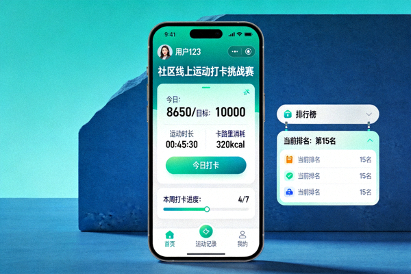社区居民通过手机APP参与线上运动打卡挑战赛界面截图