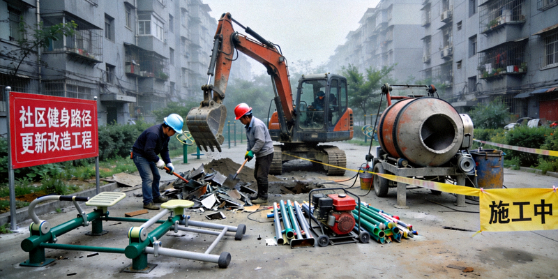城市社区健身路径更新改造工程现场施工情况