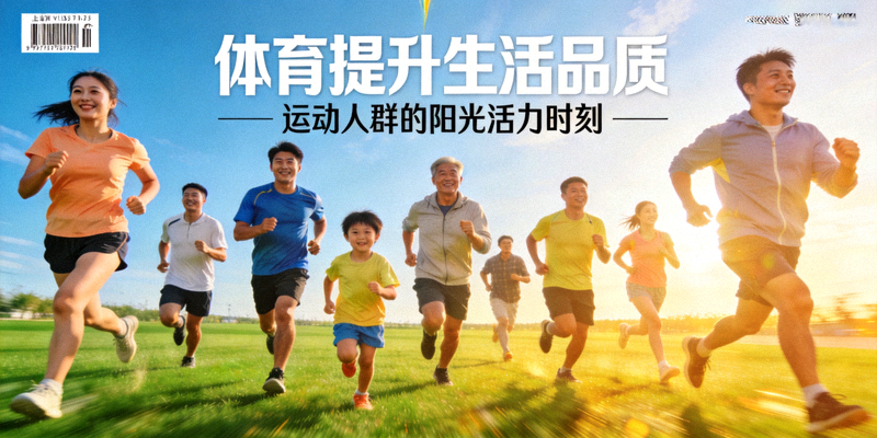 专题报道封面：运动人群在阳光下快乐奔跑，展现体育提升生活品质
